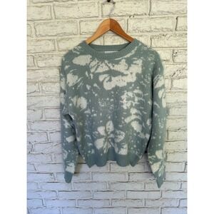 Baltic Born Women's Sweater Size L‎ Blue White Floral Pullover Long Sleeve Knit